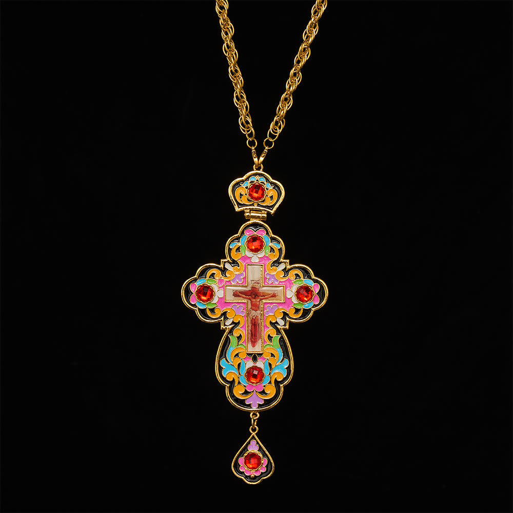 SolaceBeads Large Pectoral Cross Pendant, Colorful Enamel Cross with Gold-Tone Chain: Ornate Devotional Piece - image 5