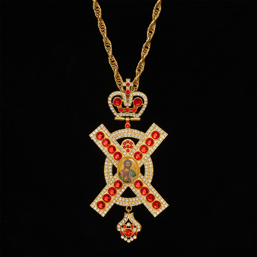 SolaceBeads Ornate Pectoral Cross with Red Jewel &amp; Icon Accent: Ceremonial Spiritual Accessory - image 5