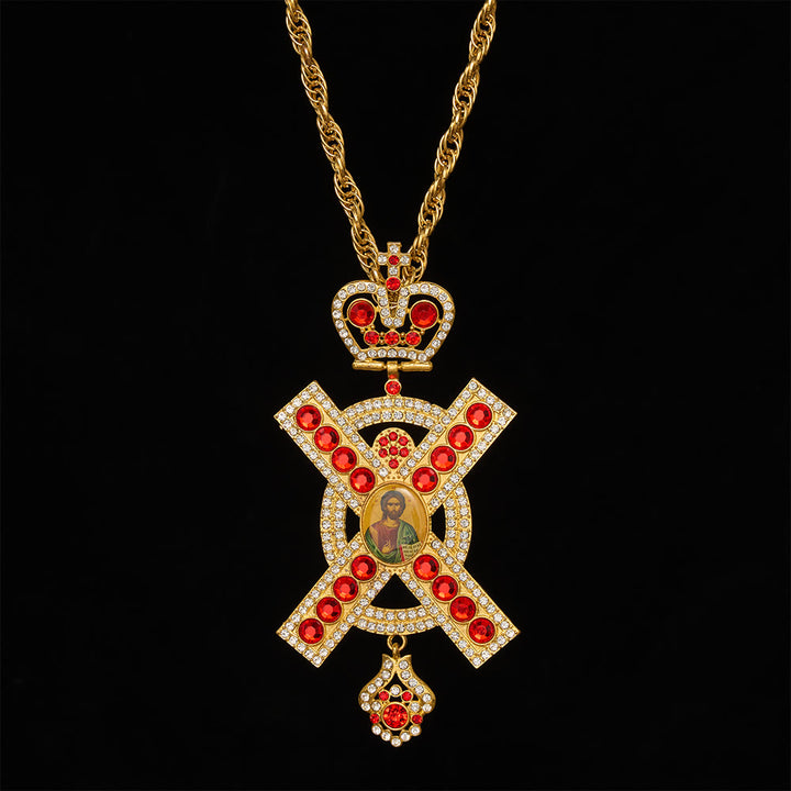 SolaceBeads Ornate Pectoral Cross with Red Jewel &amp; Icon Accent: Ceremonial Spiritual Accessory - image 5
