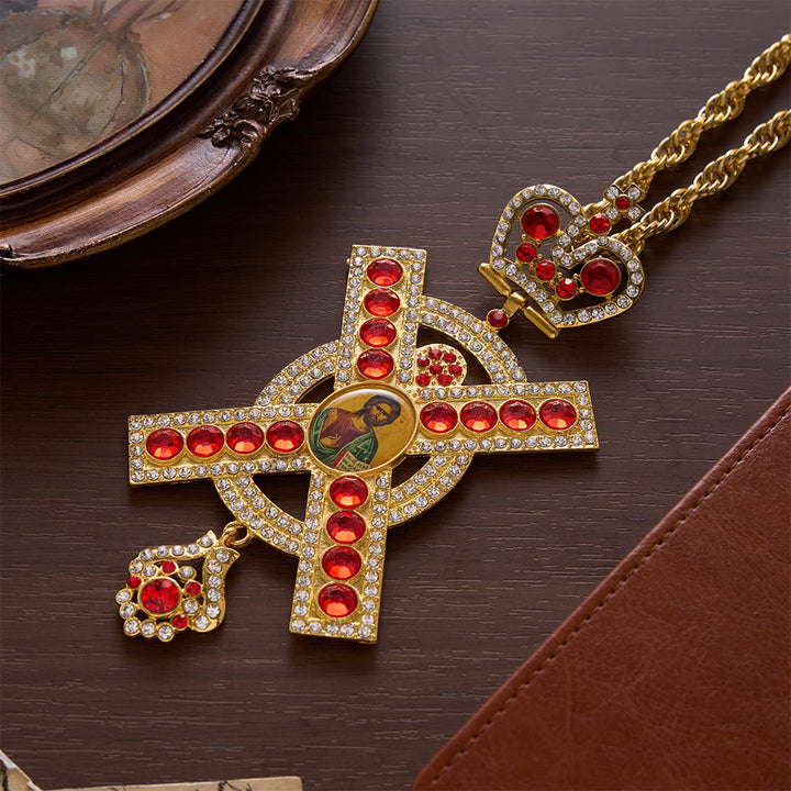 SolaceBeads Ornate Pectoral Cross with Red Jewel &amp; Icon Accent: Ceremonial Spiritual Accessory - image 1