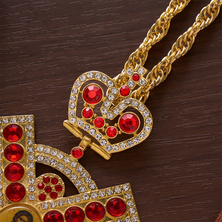 SolaceBeads Ornate Pectoral Cross with Red Jewel &amp; Icon Accent: Ceremonial Spiritual Accessory - image 2