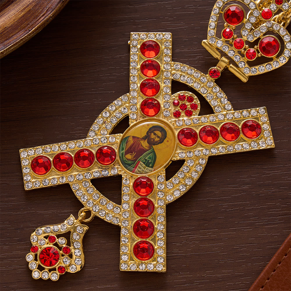SolaceBeads Ornate Pectoral Cross with Red Jewel &amp; Icon Accent: Ceremonial Spiritual Accessory - image 3