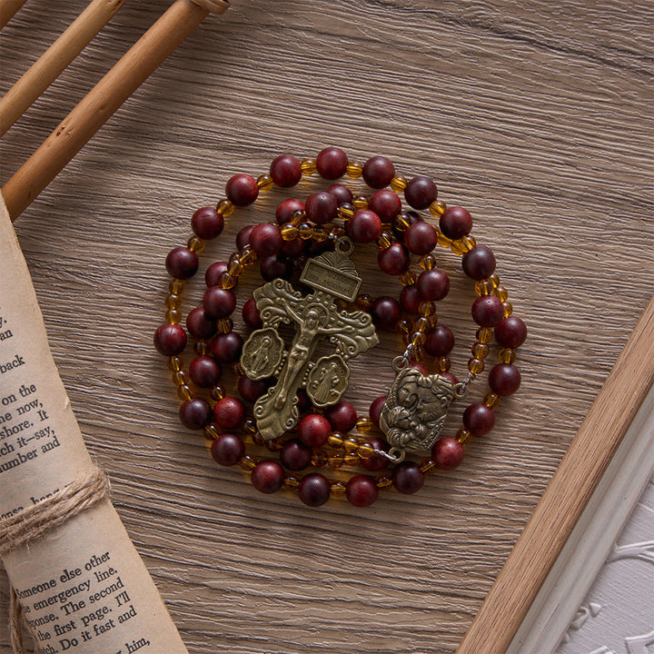 SolaceBeads Red Sandalwood Rosary With Vintage Bronze Details : Rooted in Sacred Family Grace - image 5