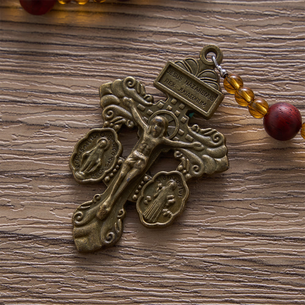 SolaceBeads Red Sandalwood Rosary With Vintage Bronze Details : Rooted in Sacred Family Grace - image 4