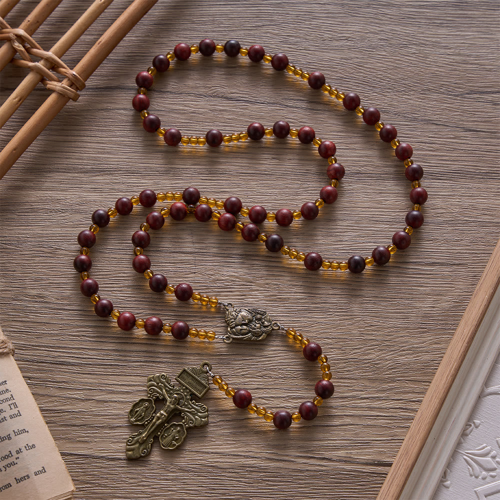 SolaceBeads Red Sandalwood Rosary With Vintage Bronze Details : Rooted in Sacred Family Grace - image 7