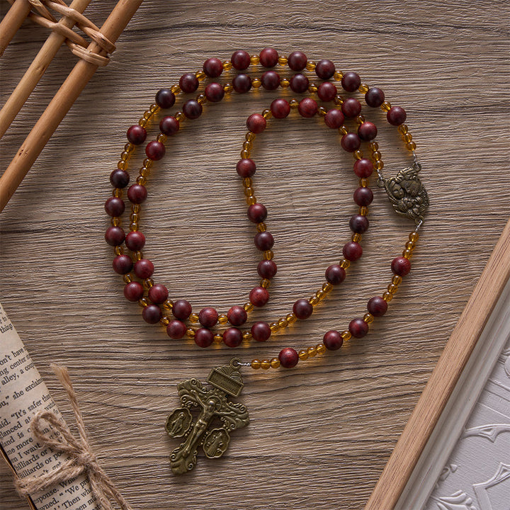 SolaceBeads Red Sandalwood Rosary With Vintage Bronze Details : Rooted in Sacred Family Grace - Red Sandalwood - image 0