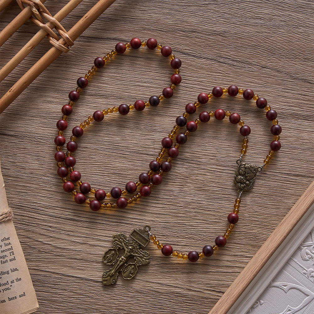 SolaceBeads Red Sandalwood Rosary With Vintage Bronze Details : Rooted in Sacred Family Grace - image 6