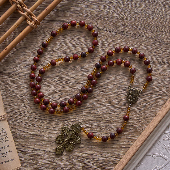 SolaceBeads Red Sandalwood Rosary With Vintage Bronze Details : Rooted in Sacred Family Grace - image 6