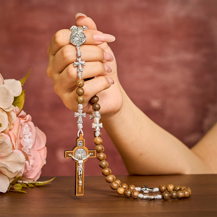 SolaceBeads Handcrafted Wenge Wood Rosary, Silver Cross Details &amp; Detailed Wooden Crucifix Companion - image 1