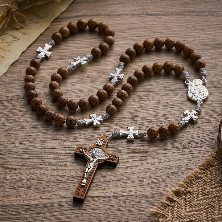 SolaceBeads Handcrafted Wenge Wood Rosary, Silver Cross Details &amp; Detailed Wooden Crucifix Companion - image 2