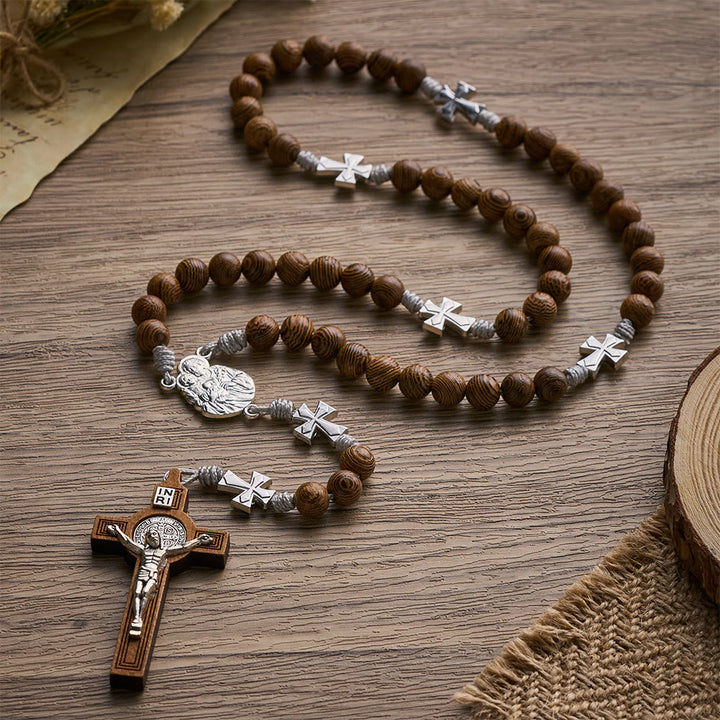 SolaceBeads Handcrafted Wenge Wood Rosary, Silver Cross Details &amp; Detailed Wooden Crucifix Companion - image 3
