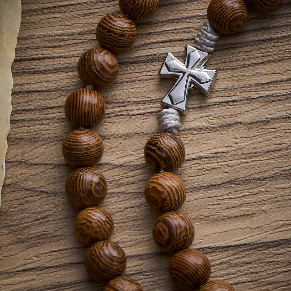 SolaceBeads Handcrafted Wenge Wood Rosary, Silver Cross Details &amp; Detailed Wooden Crucifix Companion - image 5
