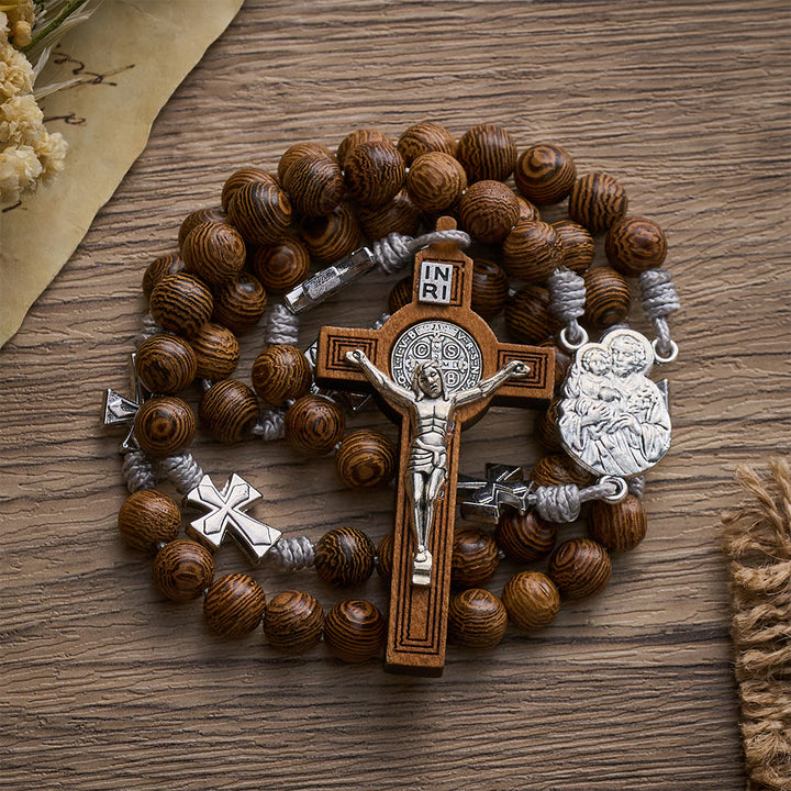 SolaceBeads Handcrafted Wenge Wood Rosary, Silver Cross Details &amp; Detailed Wooden Crucifix Companion - image 8