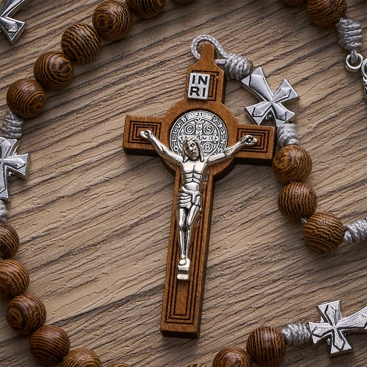 SolaceBeads Handcrafted Wenge Wood Rosary, Silver Cross Details &amp; Detailed Wooden Crucifix Companion - image 7