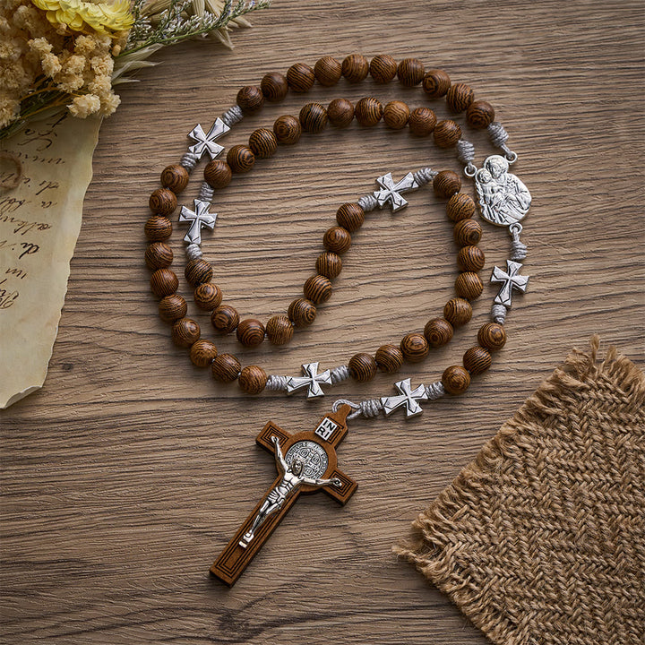 SolaceBeads Handcrafted Wenge Wood Rosary, Silver Cross Details &amp; Detailed Wooden Crucifix Companion - Wenge Wood - image 0