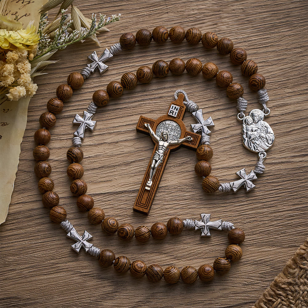 SolaceBeads Handcrafted Wenge Wood Rosary, Silver Cross Details &amp; Detailed Wooden Crucifix Companion - image 4