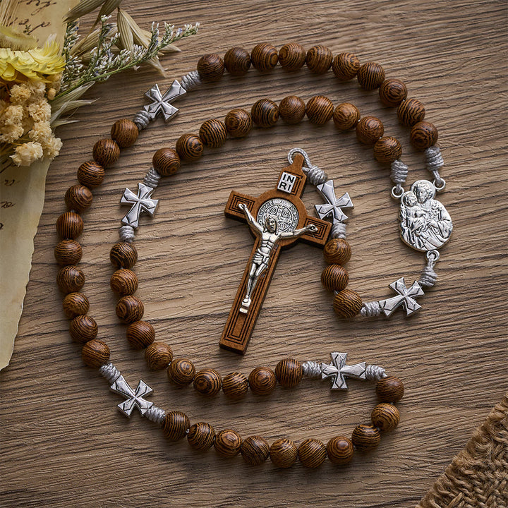 SolaceBeads Handcrafted Wenge Wood Rosary, Silver Cross Details &amp; Detailed Wooden Crucifix Companion - image 4
