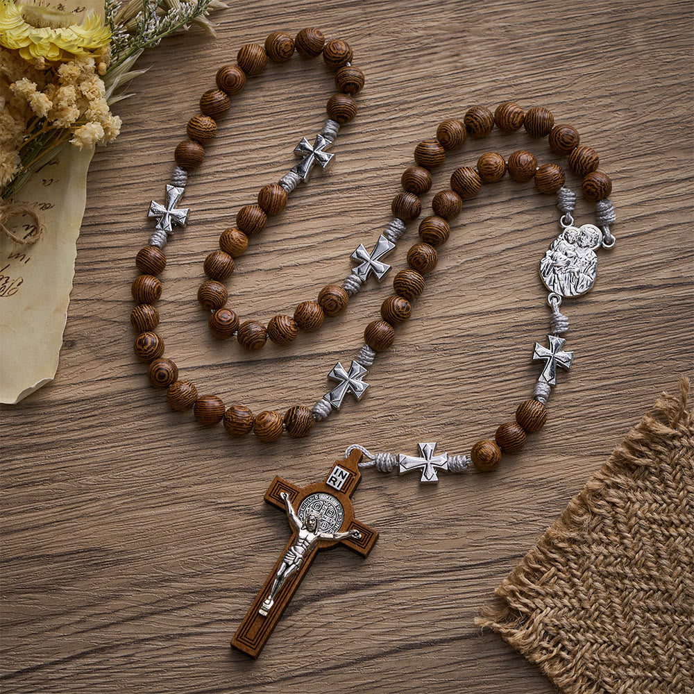 SolaceBeads Handcrafted Wenge Wood Rosary, Silver Cross Details &amp; Detailed Wooden Crucifix Companion - image 9