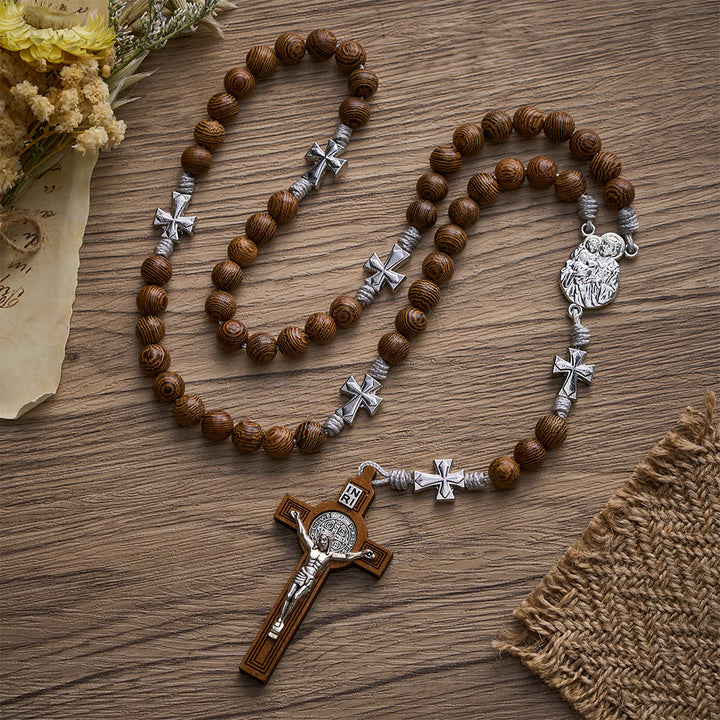 SolaceBeads Handcrafted Wenge Wood Rosary, Silver Cross Details &amp; Detailed Wooden Crucifix Companion - image 9