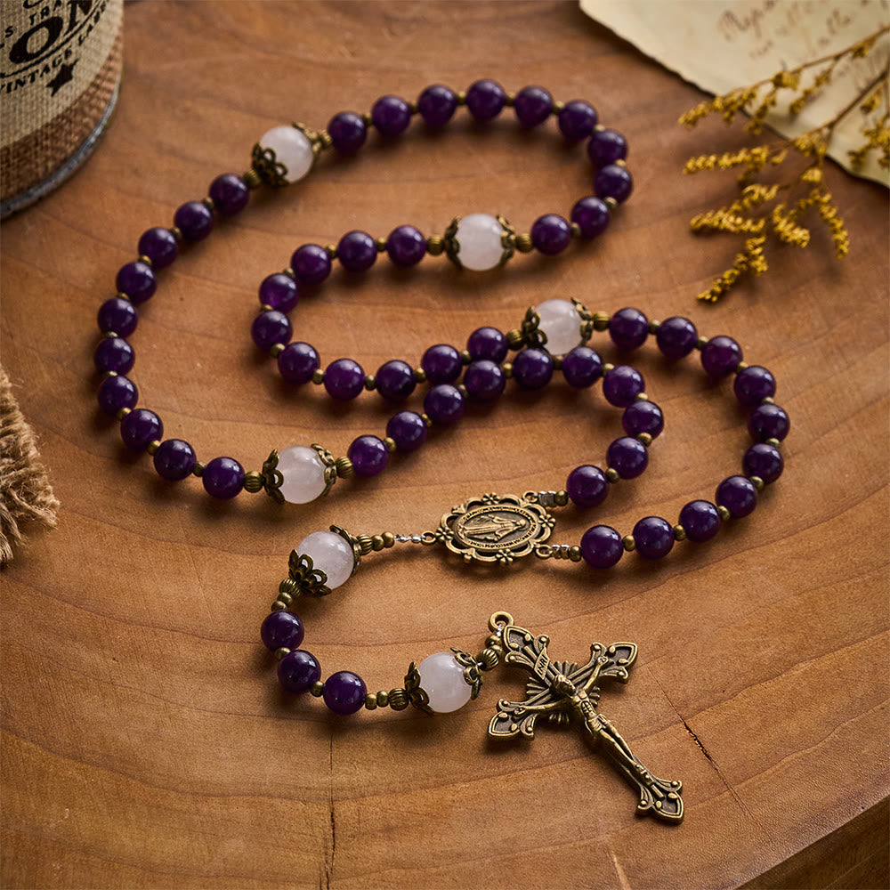 SolaceBeads Amethyst Stone Rosary With Antique Bronze Details: Rooted in Mystic Grace - image 7