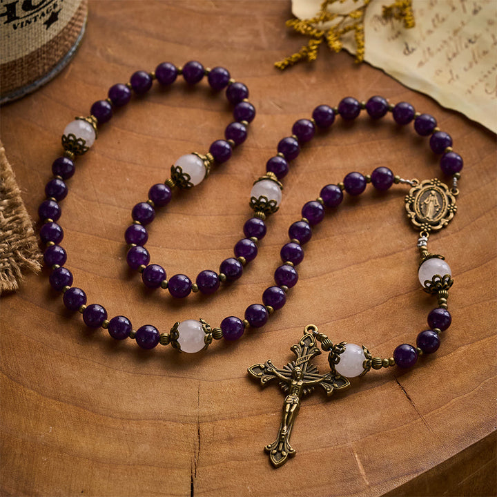 SolaceBeads Amethyst Stone Rosary With Antique Bronze Details: Rooted in Mystic Grace - image 8