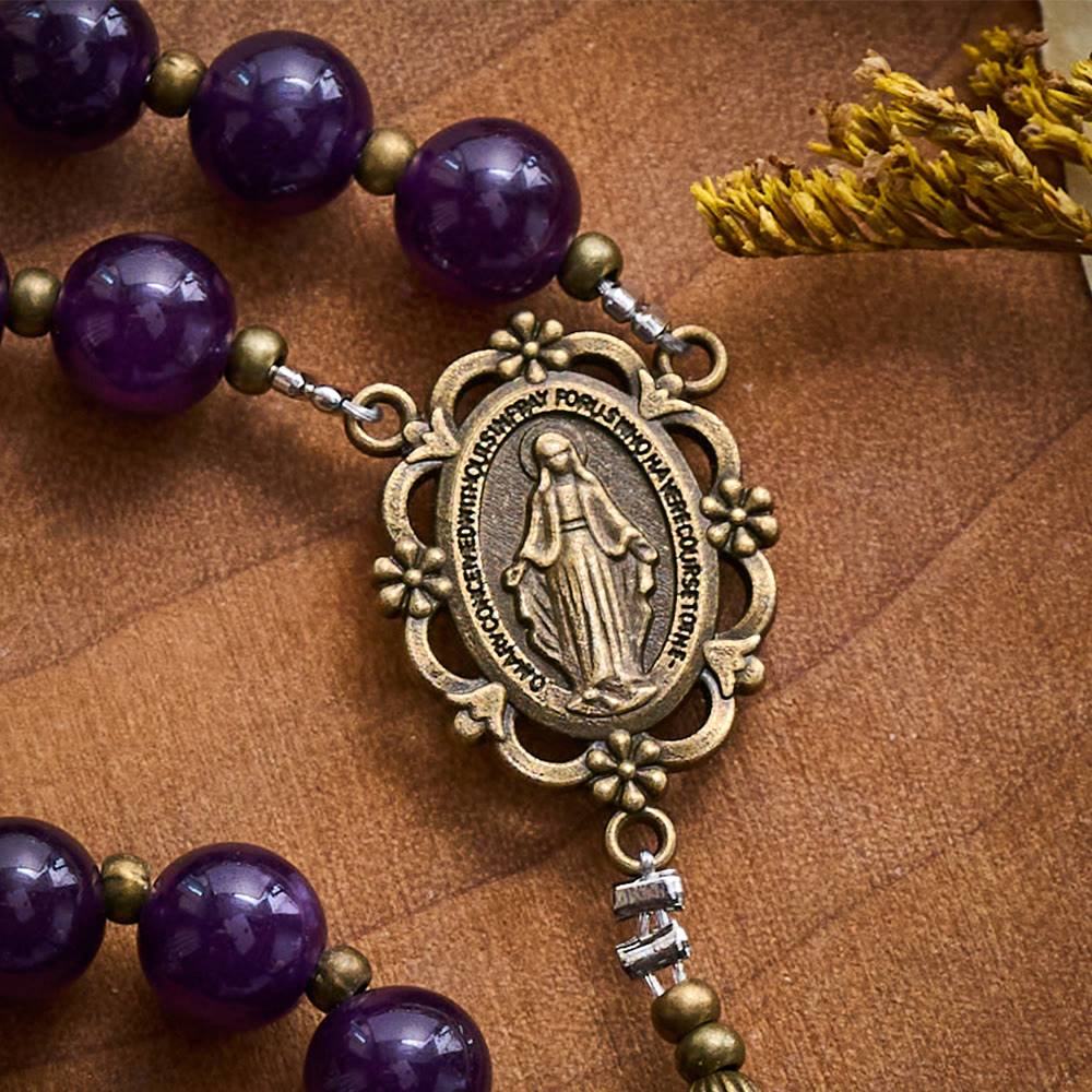 SolaceBeads Amethyst Stone Rosary With Antique Bronze Details: Rooted in Mystic Grace - image 3