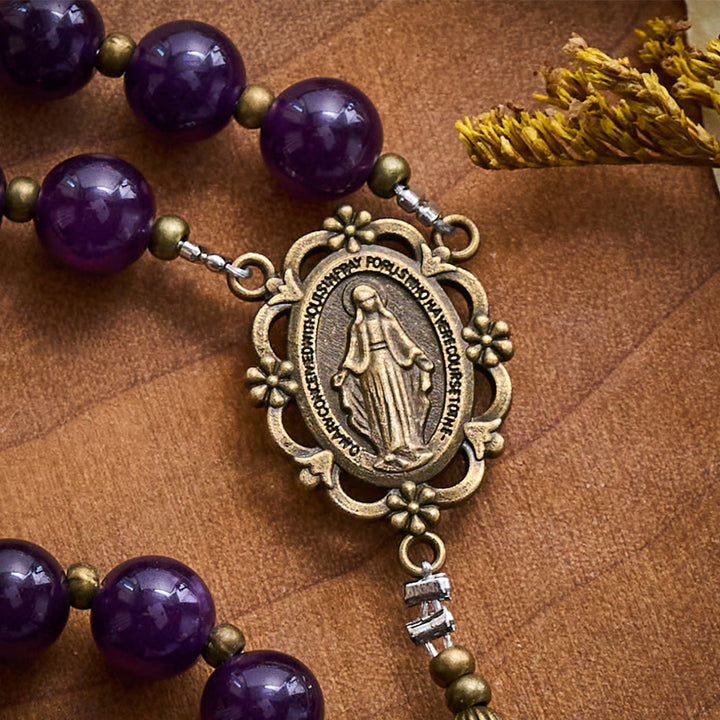 SolaceBeads Amethyst Stone Rosary With Antique Bronze Details: Rooted in Mystic Grace - image 3
