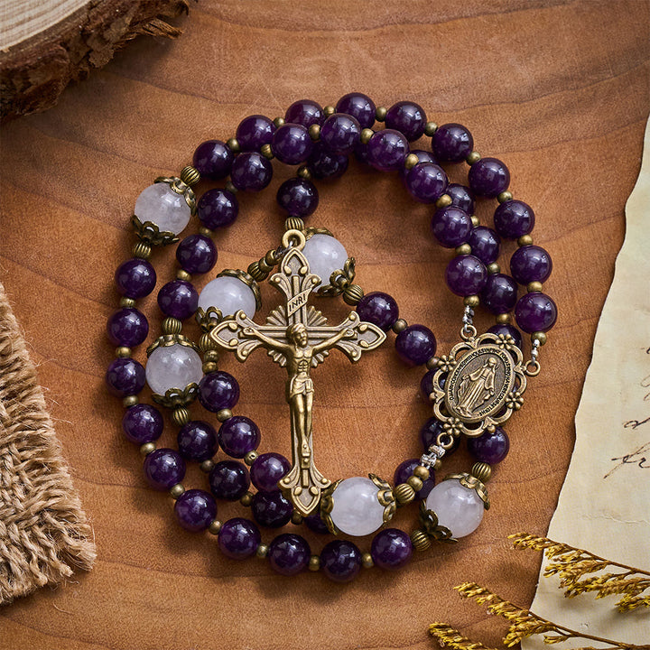 SolaceBeads Amethyst Stone Rosary With Antique Bronze Details: Rooted in Mystic Grace - image 5