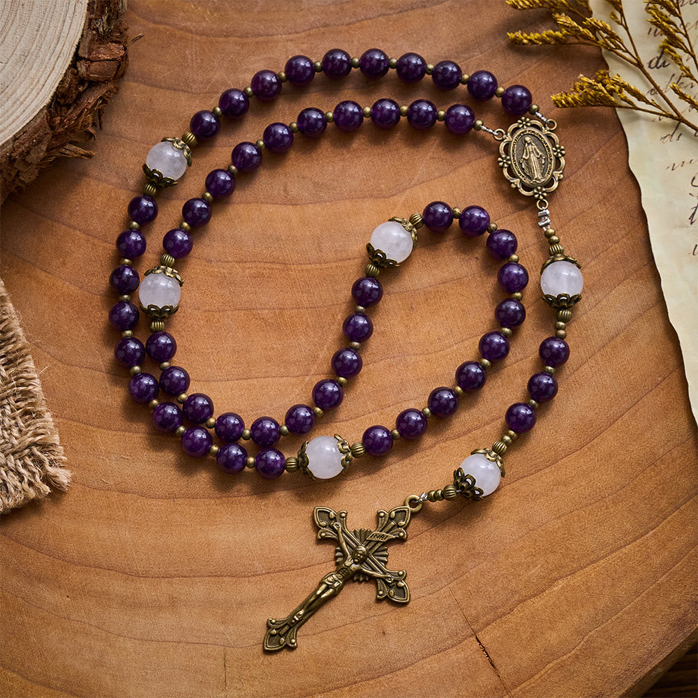 SolaceBeads Amethyst Stone Rosary With Antique Bronze Details: Rooted in Mystic Grace - Amethyst - image 0