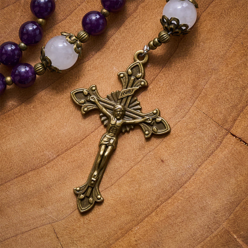 SolaceBeads Amethyst Stone Rosary With Antique Bronze Details: Rooted in Mystic Grace - image 4