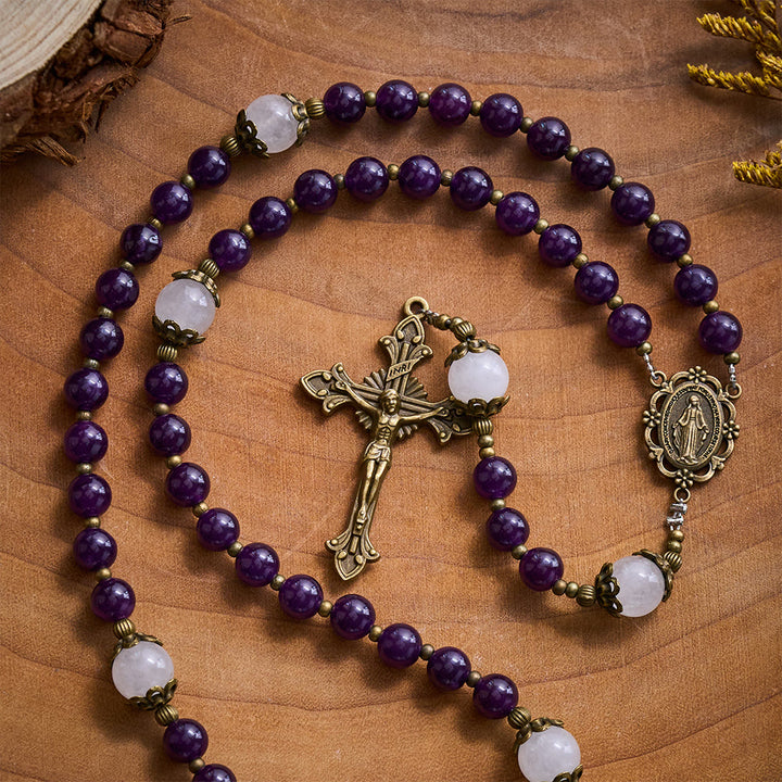 SolaceBeads Amethyst Stone Rosary With Antique Bronze Details: Rooted in Mystic Grace - image 6
