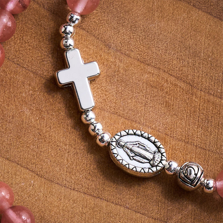 SolaceBeads Watermelon Quartz Rosary Bracelet With Silver Rose Beads: Rooted in Gentle Devotion - image 3