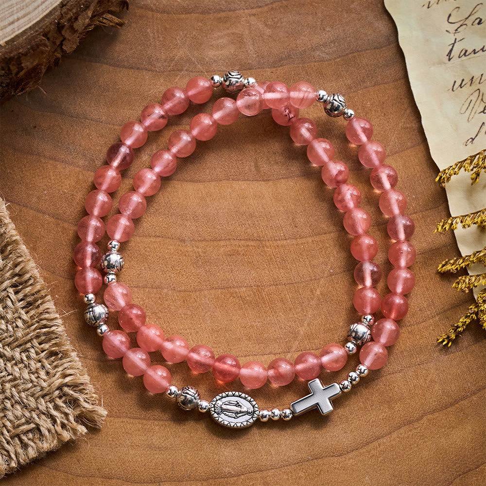 SolaceBeads Watermelon Quartz Rosary Bracelet With Silver Rose Beads: Rooted in Gentle Devotion - image 6