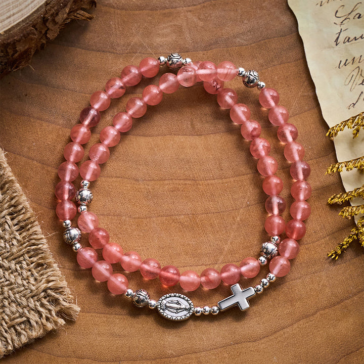 SolaceBeads Watermelon Quartz Rosary Bracelet With Silver Rose Beads: Rooted in Gentle Devotion - image 6