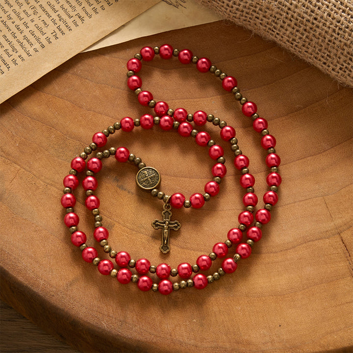 SolaceBeads Bold Crimson Rosary Bracelet With Antique Bronze Benedict Emblems: Rooted in Quiet Strength - image 4