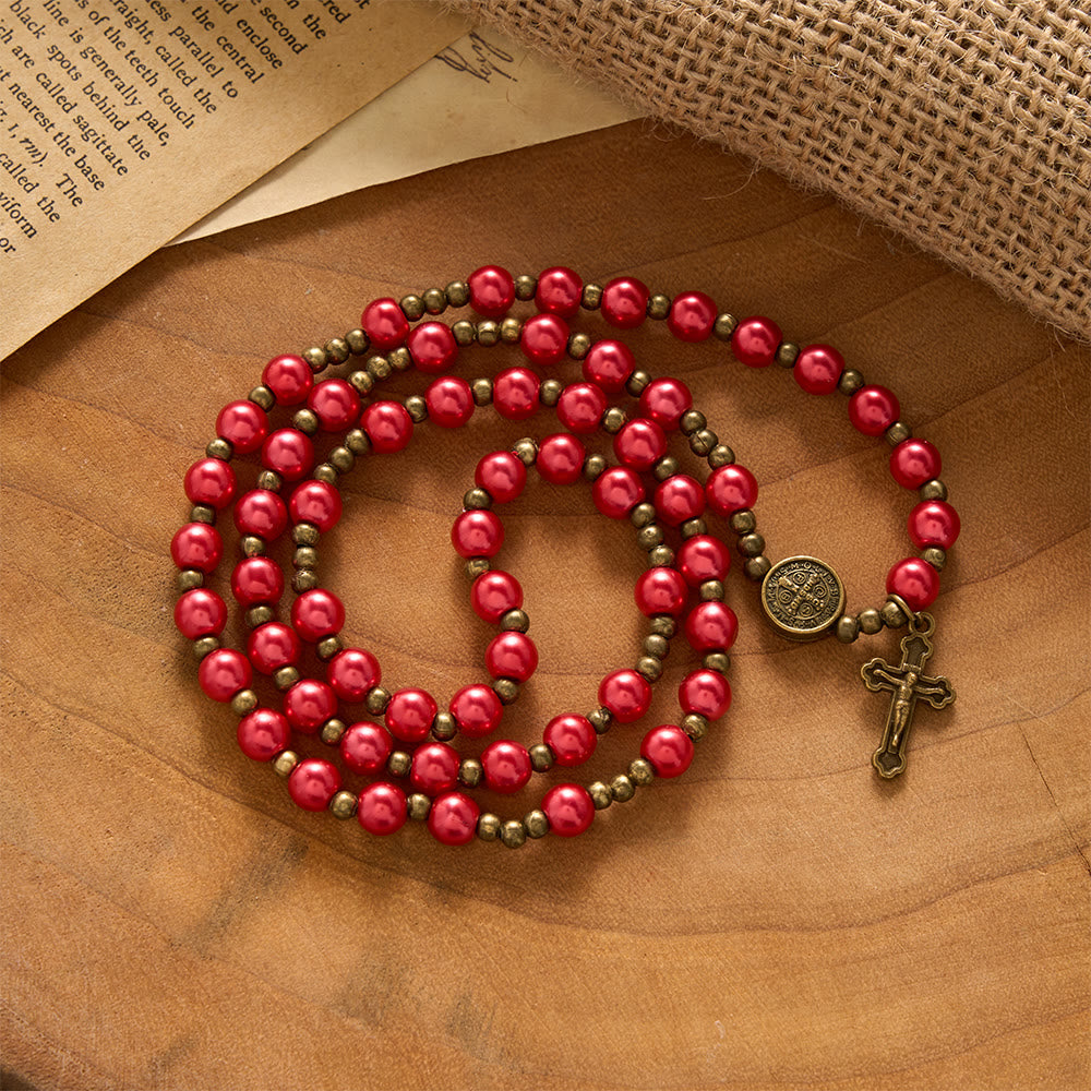 SolaceBeads Bold Crimson Rosary Bracelet With Antique Bronze Benedict Emblems: Rooted in Quiet Strength - image 3