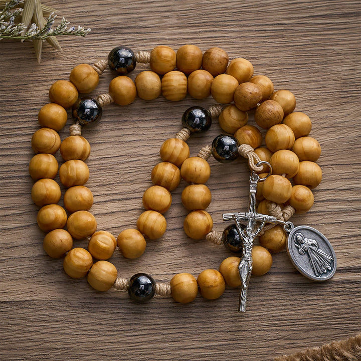 SolaceBeads Handcrafted Pine Wood Rosary with Dual Silver Charms: Timeless Spiritual Companion - image 8