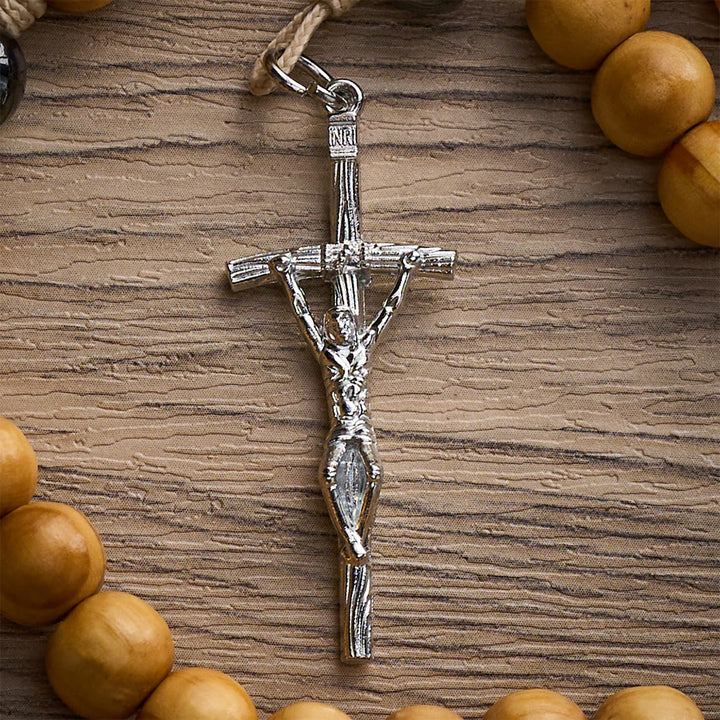 SolaceBeads Handcrafted Pine Wood Rosary with Dual Silver Charms: Timeless Spiritual Companion - image 7