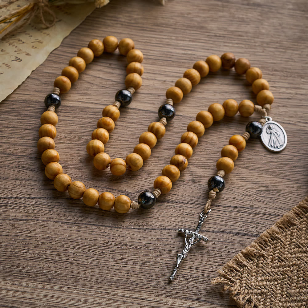 SolaceBeads Handcrafted Pine Wood Rosary with Dual Silver Charms: Timeless Spiritual Companion - image 3