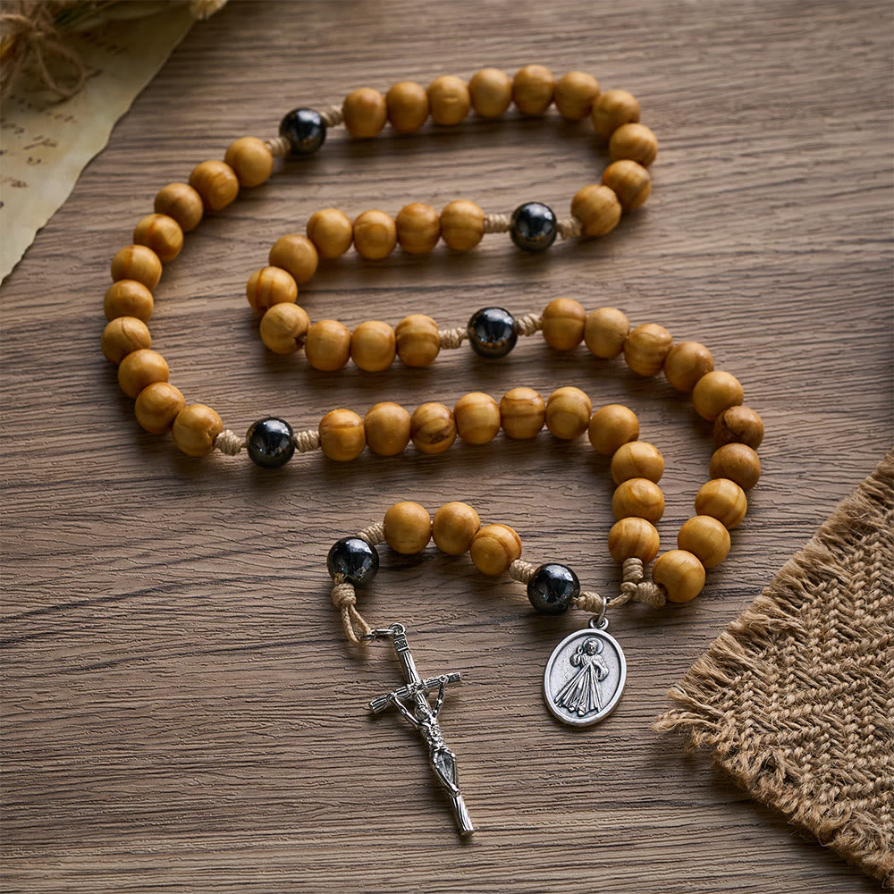 SolaceBeads Handcrafted Pine Wood Rosary with Dual Silver Charms: Timeless Spiritual Companion - image 2