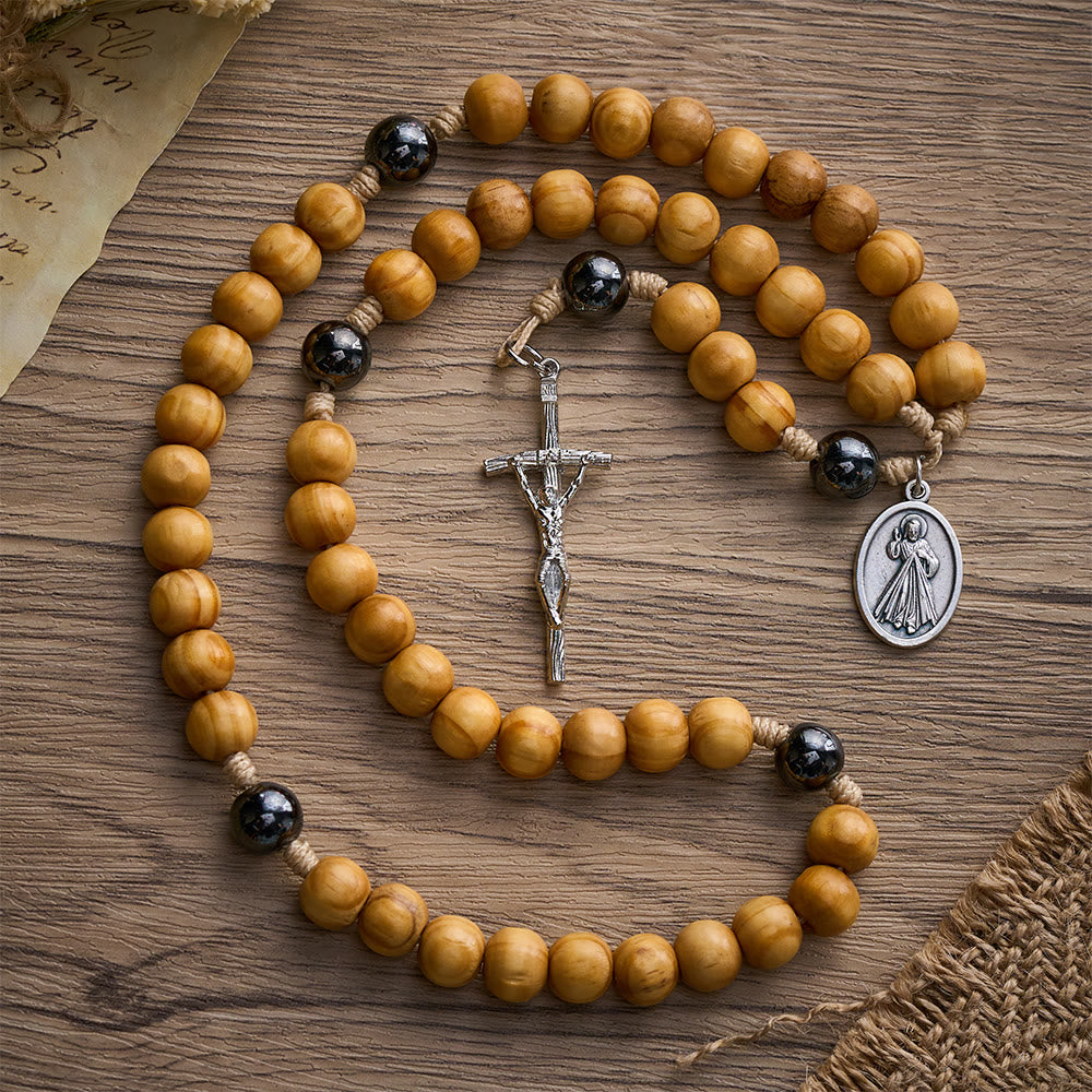 SolaceBeads Handcrafted Pine Wood Rosary with Dual Silver Charms: Timeless Spiritual Companion - image 4