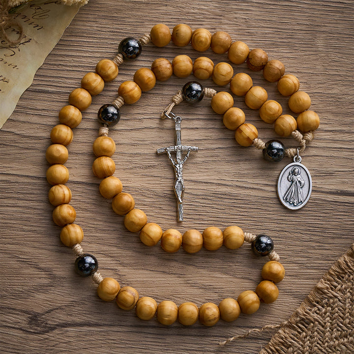 SolaceBeads Handcrafted Pine Wood Rosary with Dual Silver Charms: Timeless Spiritual Companion - image 4