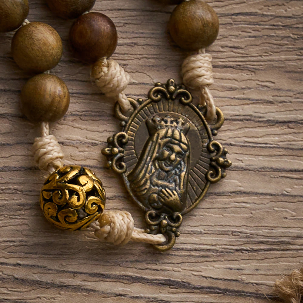SolaceBeads Natural Sandalwood Rosary, Antique Metal Beads &amp; Crucifix Pendant: Meaningful Daily Accessory - image 6