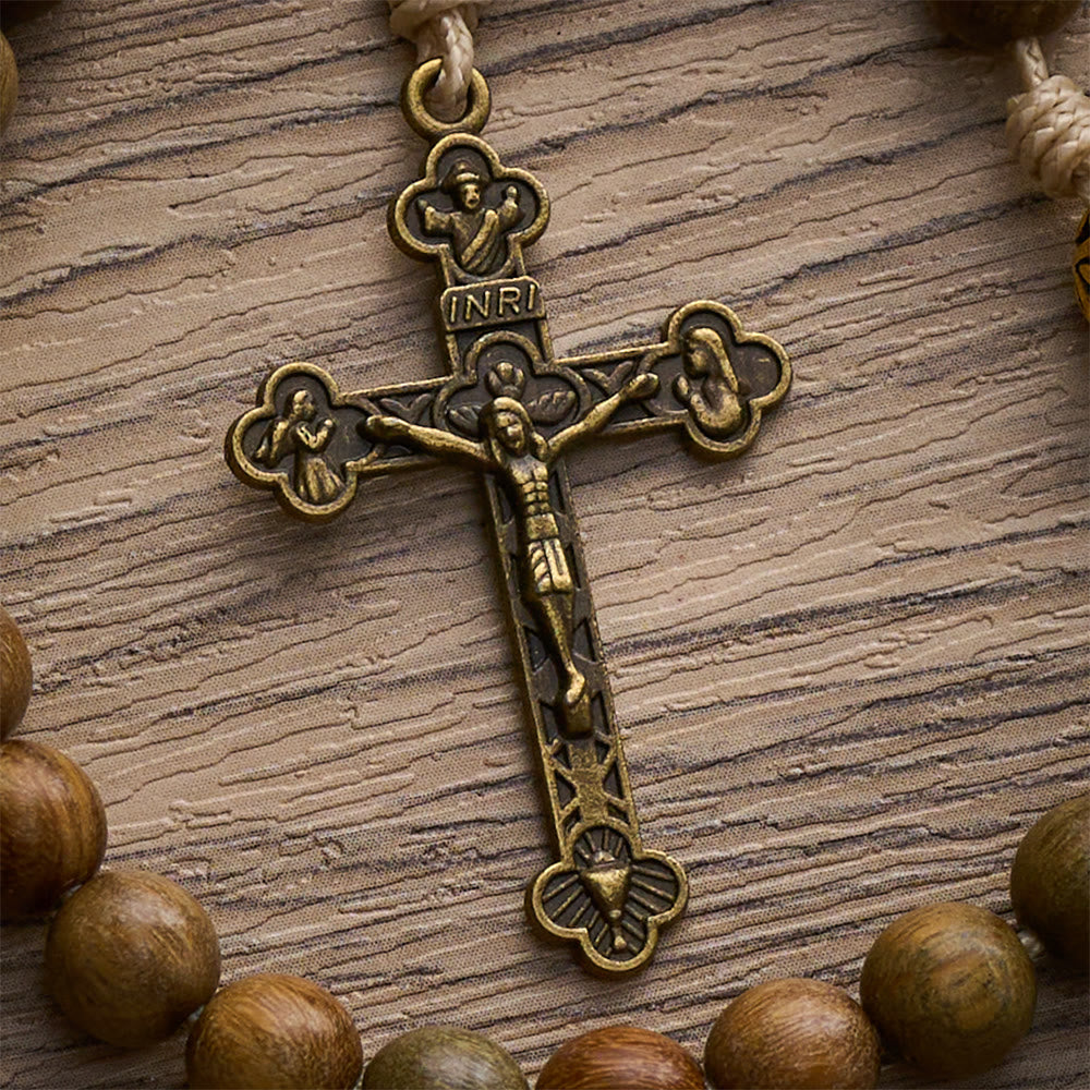 SolaceBeads Natural Sandalwood Rosary, Antique Metal Beads &amp; Crucifix Pendant: Meaningful Daily Accessory - image 7