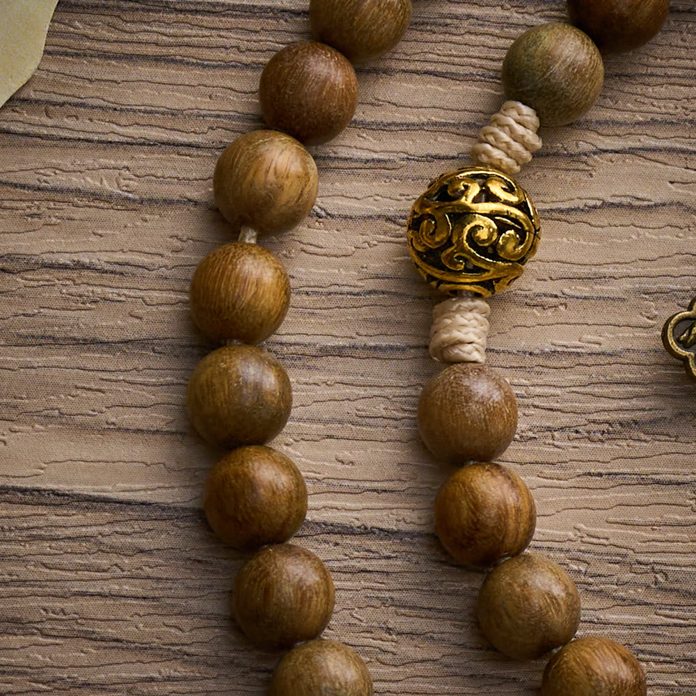 SolaceBeads Natural Sandalwood Rosary, Antique Metal Beads &amp; Crucifix Pendant: Meaningful Daily Accessory - image 5