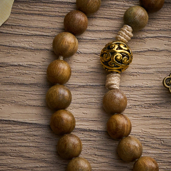 SolaceBeads Natural Sandalwood Rosary, Antique Metal Beads &amp; Crucifix Pendant: Meaningful Daily Accessory - image 5