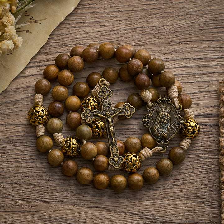 SolaceBeads Natural Sandalwood Rosary, Antique Metal Beads &amp; Crucifix Pendant: Meaningful Daily Accessory - image 8