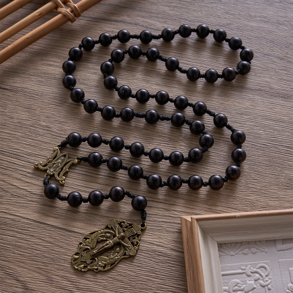 SolaceBeads Hand-Knotted Wood Rosary, 8mm or 10mm Ebony Wood Beads: Rustic Devotional Keepsake - image 3