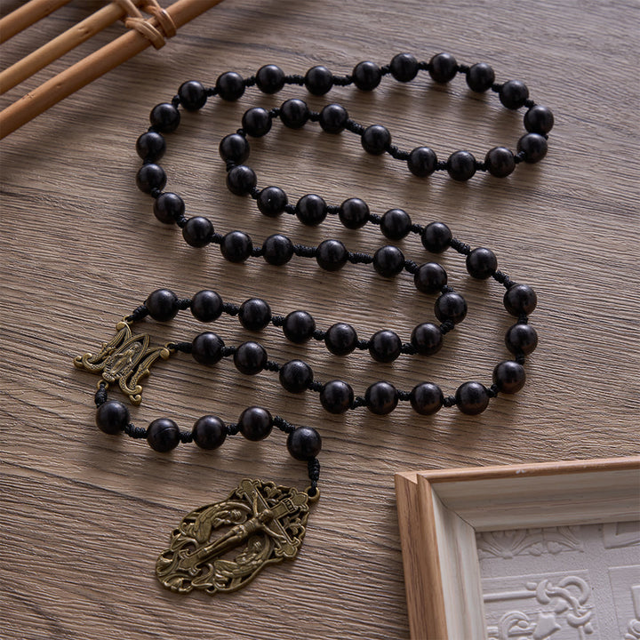 SolaceBeads Hand-Knotted Wood Rosary, 8mm or 10mm Ebony Wood Beads: Rustic Devotional Keepsake - image 3