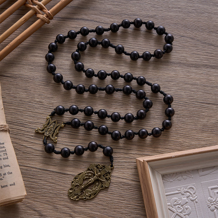 SolaceBeads Hand-Knotted Wood Rosary, 8mm or 10mm Ebony Wood Beads: Rustic Devotional Keepsake - image 2